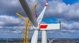 onshore windmill construction and repowering with a crane, as part of large wind farm
